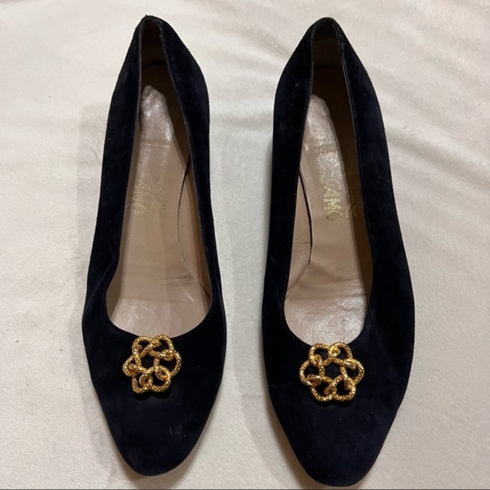 SALVATORE FERRAGAMO Vintage Black Shoes Pumps Flats WEDGES 8.5
